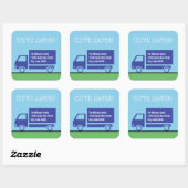 Leuke bewegende vrachtwagen bewegende aankondiging vierkante sticker (Vel)