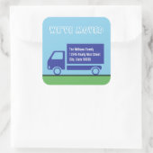 Leuke bewegende vrachtwagen bewegende aankondiging vierkante sticker (Tas)