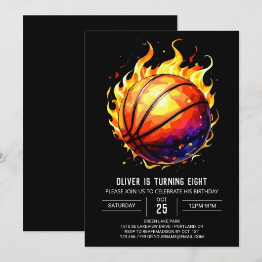 Leuke bewerkbare elegante basketbal verjaardag kaart (Voorkant / Achterkant)