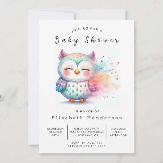 Leuke bewerkbare uil Baby shower Kaart (Voorkant)