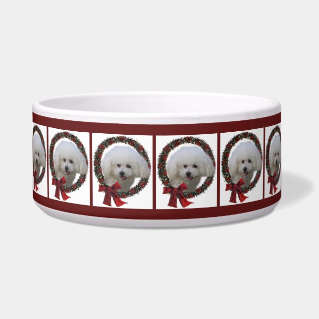Leuke Bichon Kerstmis Voerbakje (Voorkant)