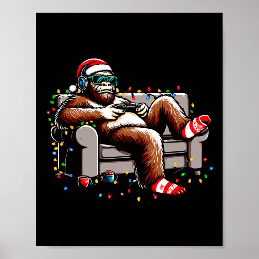 Leuke Bigfoot Gamer Kerstmis Sasquatch Xmas Geloof Poster (Voorkant)