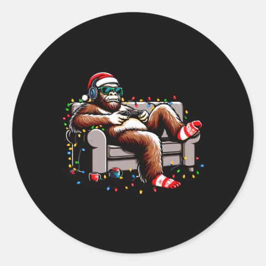 Leuke Bigfoot Gamer Kerstmis Sasquatch Xmas Geloof Ronde Sticker (Voorkant)