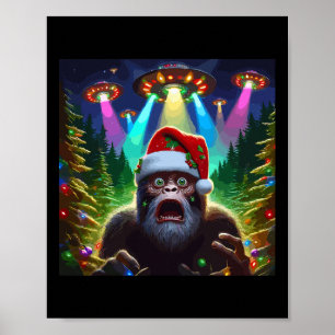 Leuke Bigfoot-selfie met Alien UFO-kerst-ruimtesch Poster