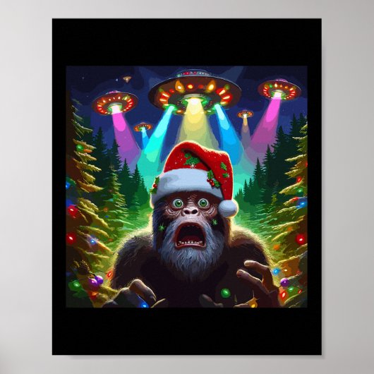 Leuke Bigfoot-selfie met Alien UFO-kerst-ruimtesch Poster (Voorkant)