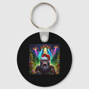 Leuke Bigfoot-selfie met Alien UFO-kerst-ruimtesch Sleutelhanger
