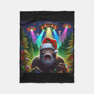 Leuke Bigfoot Selfie Met Alien Ufo Xmas Ruimtesche Fleece Deken