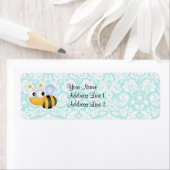 Leuke bij; Blauwgroen damast patroon Etiket (Insitu)