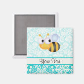 Leuke bij; Blauwgroen damast patroon Magneet (Voorkant / Achterkant)