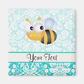 Leuke bij; Blauwgroen damast patroon Magneet (Voorkant)