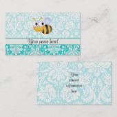 Leuke bij; Blauwgroen damast patroon Visitekaartje (Voorkant / Achterkant)