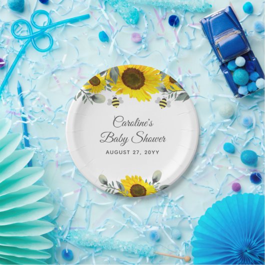 Leuke Bijen & Zonnebloemen Eucalyptus Baby shower Papieren Bordje (Feest)
