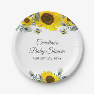 Leuke Bijen & Zonnebloemen Eucalyptus Baby shower Papieren Bordje