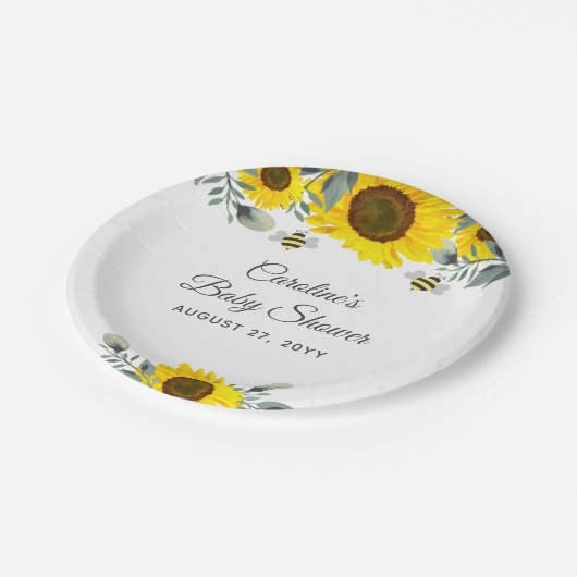 Leuke Bijen & Zonnebloemen Eucalyptus Baby shower Papieren Bordje (Gekanteld)