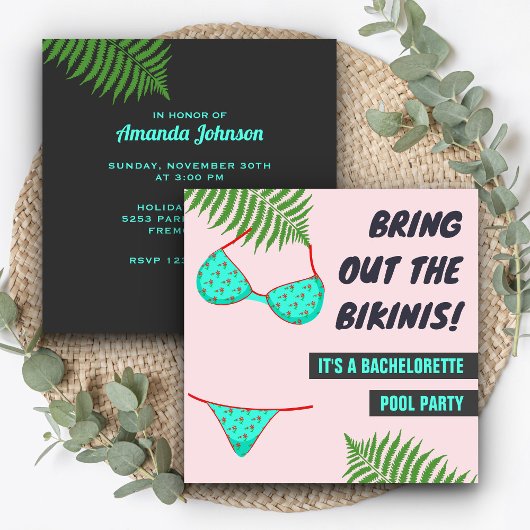 Leuke Bikini Zwembad Bachelorette Party Uitnodigin Kaart