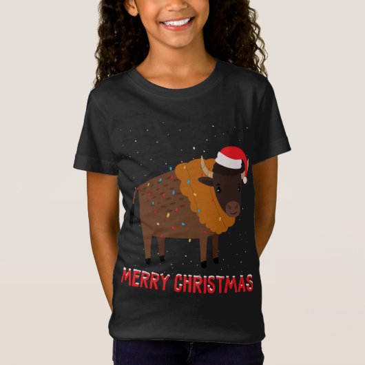 Leuke bizon Kerstboom Lights Xmas Feestdagen T-shirt (Voorkant)