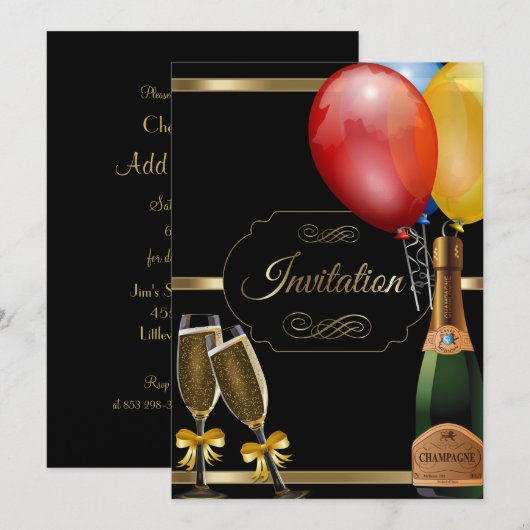Leuke Black and Gold Party Uitnodiging (Voorkant / Achterkant)