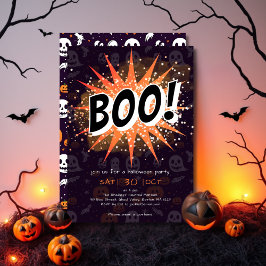 Leuke Black & Oranje Boo Halloween Uitnodiging