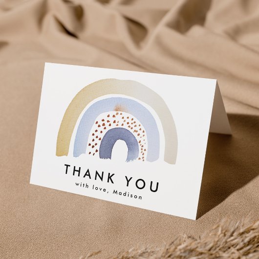 Leuke blauwe aquarel regenboog bedankkaart