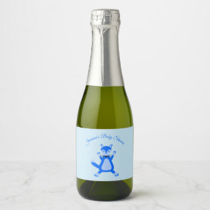 Leuke Blauwe Baby Boy Fox Custom Baby shower Sparkling Wijnetiket