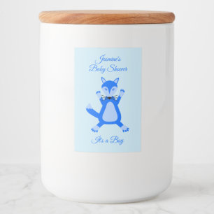 Leuke Blauwe Baby Boy Fox Custom Baby shower Voedselcontainer Etiket