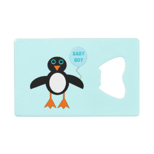 Leuke blauwe Baby Boy Penguin Custom Bottle Opener Creditkaart Flessenopener