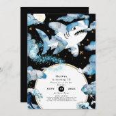 Leuke blauwe bewerkbare haai verjaardag kaart (Voorkant / Achterkant)