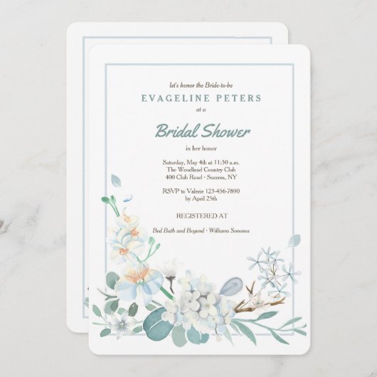 Leuke Blauwe Bloemen Uitnodiging (Voorkant / Achterkant)