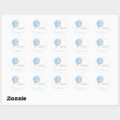Leuke Blauwe Bloemige Ballon - Baby Shower Bedankt Ronde Sticker (Vel)