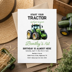 Leuke blauwe boerderij groene tractor 1e verjaarda kaart