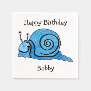 Leuke blauwe Cartoon Verjaardag Smiling Snail Servet
