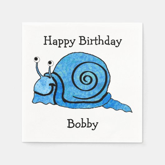 Leuke blauwe Cartoon Verjaardag Smiling Snail Servet (Voorkant)