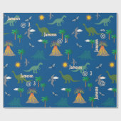 Leuke Blauwe Dinosaurus Patroon Wildlife Planten N Cadeaupapier (Vlak)