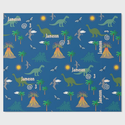 Leuke Blauwe Dinosaurus Patroon Wildlife Planten N Cadeaupapier (Vlak)