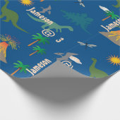Leuke Blauwe Dinosaurus Patroon Wildlife Planten N Cadeaupapier (Hoek)