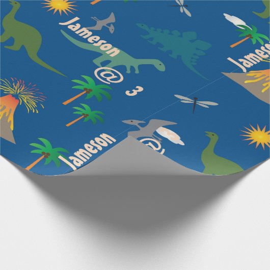 Leuke Blauwe Dinosaurus Patroon Wildlife Planten N Cadeaupapier (Hoek)