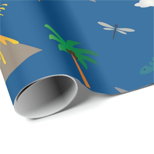 Leuke Blauwe Dinosaurus Patroon Wildlife Planten N Cadeaupapier (Rol Hoek)