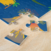 Leuke Blauwe Dinosaurus Patroon Wildlife Planten N Legpuzzel (Zijkant)