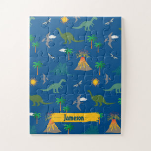 Leuke Blauwe Dinosaurus Patroon Wildlife Planten N Legpuzzel