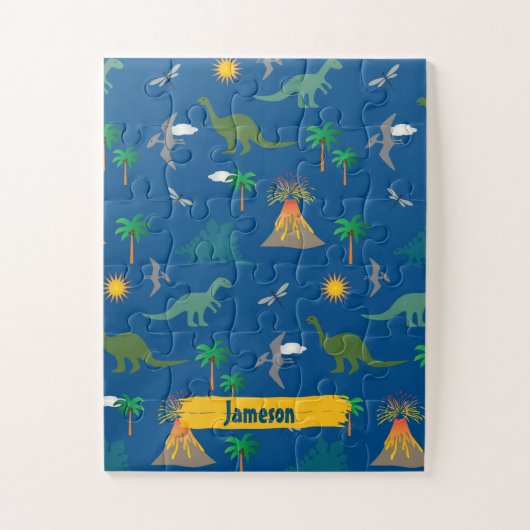 Leuke Blauwe Dinosaurus Patroon Wildlife Planten N Legpuzzel (Verticaal)
