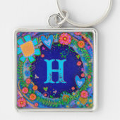 Leuke Blauwe Dragonfly Monogram Inspirivity Sleute Sleutelhanger (Voorkant)