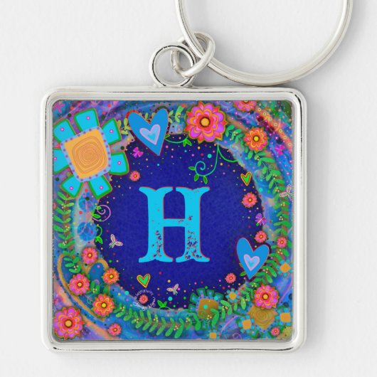 Leuke Blauwe Dragonfly Monogram Inspirivity Sleute Sleutelhanger (Voorkant)