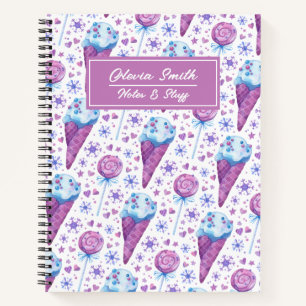 Leuke blauwe en paarse ijs en lolly notitieboek
