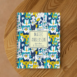 Leuke Blauwe Gele Honden Patroon Gepersonaliseerde Notitieboek