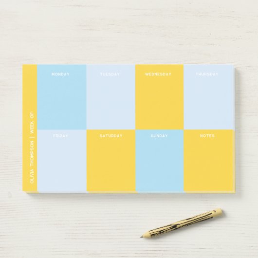 Leuke Blauwe Gele School Weekplanner Post-it® Notes (Op bureau)