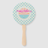 Leuke blauwe geruite verjaardag handwaaier (Achterkant)
