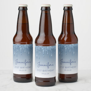 Leuke Blauwe Glitter Drip 21e Verjaardagsfeestje Bier Etiket