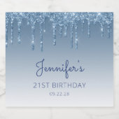 Leuke Blauwe Glitter Drip 21e Verjaardagsfeestje Bier Etiket (Enkel label)