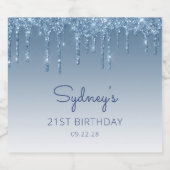 Leuke Blauwe Glitter Drip 21e Verjaardagsfeestje Bier Etiket (Enkel label)