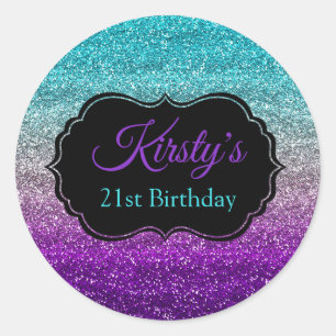 Leuke Blauwe Grijze Paarse Glitter Schitter Verjaa Ronde Sticker
